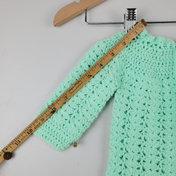 Infant Baby Crochet Dress And Sweater Set Hand Crafted Green And Yellow - Picture 8 of 16